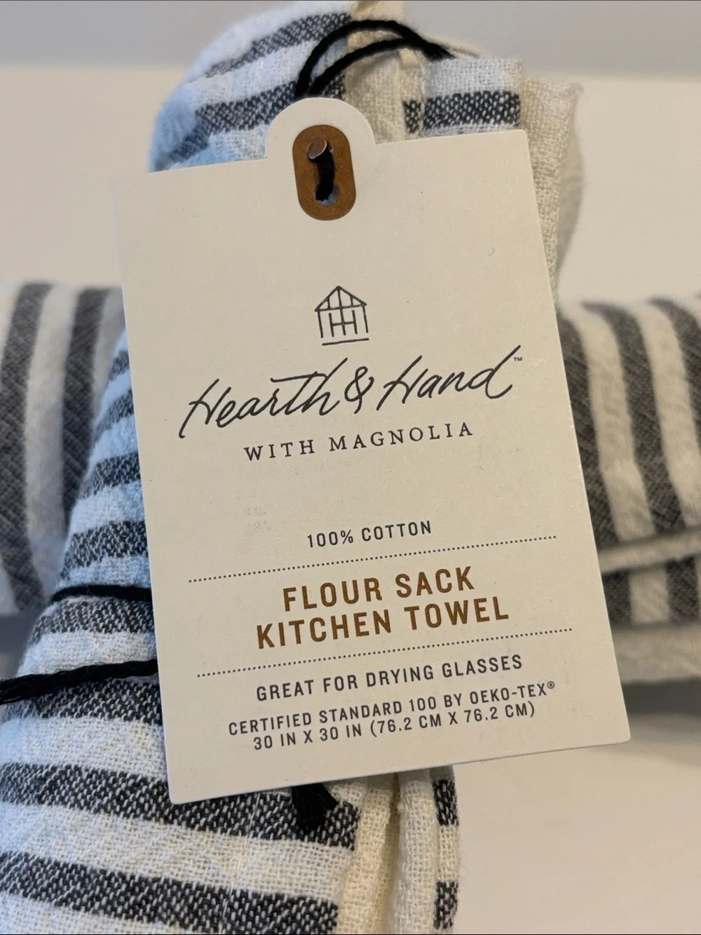 Hearth & Hand Sour Cream and Black Striped Flour Sack Kitchen Towel Set of 2